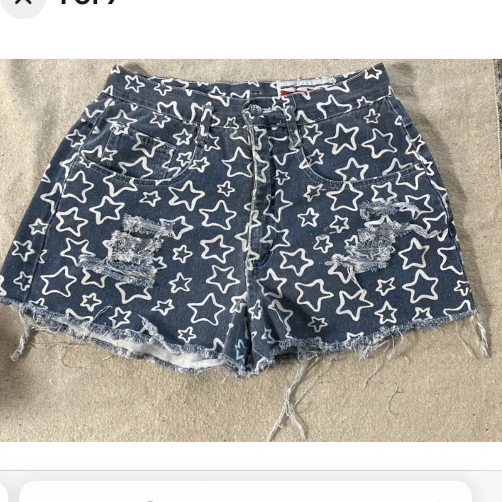 Vintage Star Print high waist Denim mom Jean Cut Off Shorts Distressed Women’s M